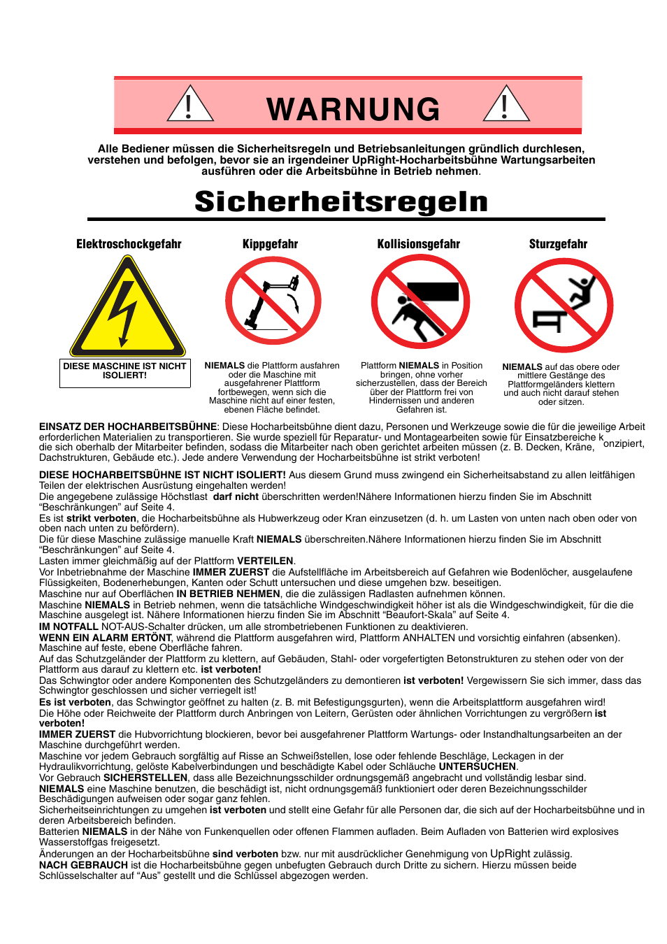 Warnung, Sicherheitsregeln | Snorkel TL37-sn7000+V-2 User Manual | Page 39 / 174