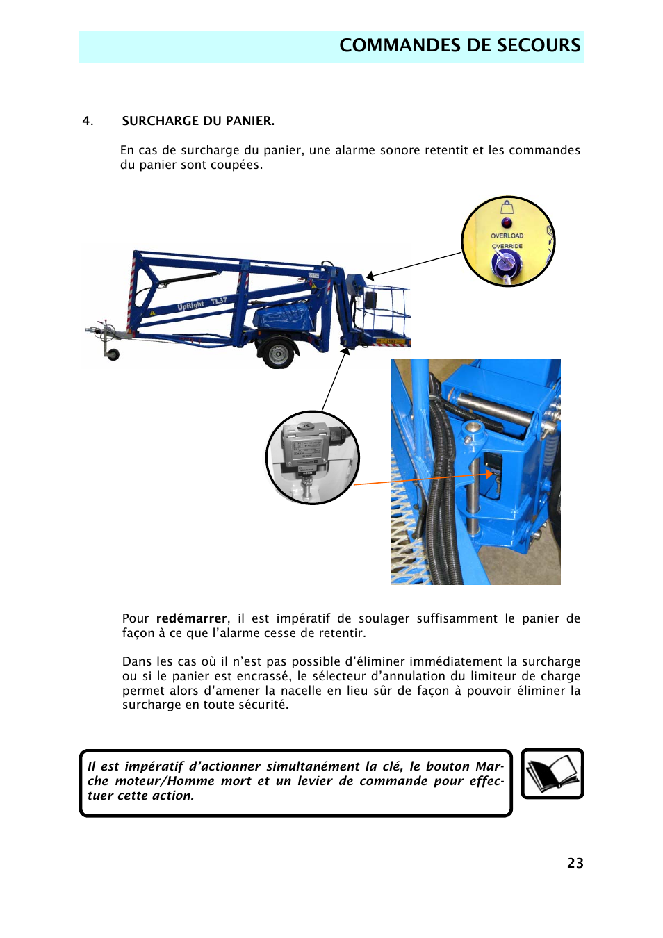 Commandes de secours | Snorkel TL37-sn7000+V-2 User Manual | Page 95 / 174