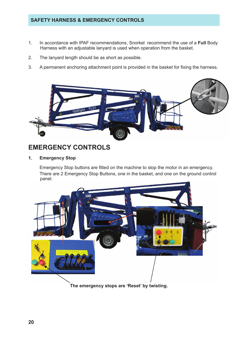 Emergency controls | Snorkel TL37J-sn7500 User Manual | Page 24 / 38