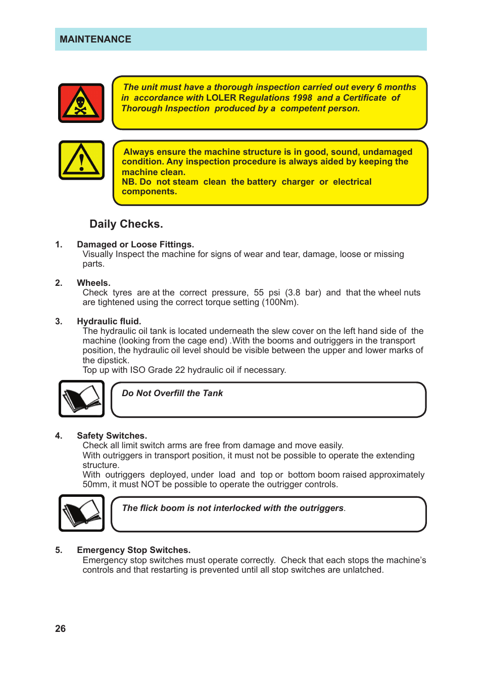 Daily checks | Snorkel TL37J-sn7500 User Manual | Page 30 / 38