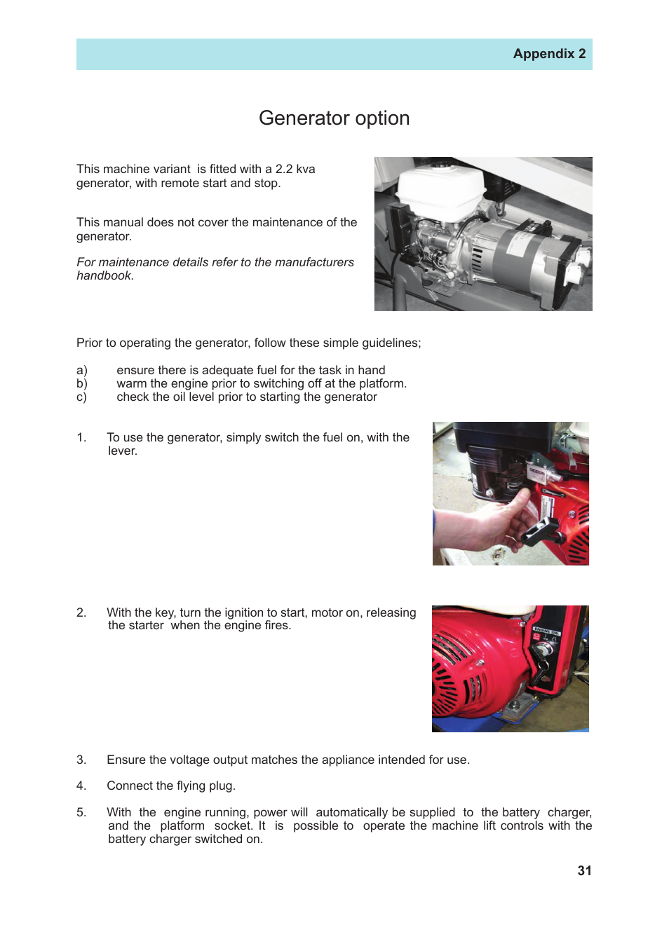 Generator option | Snorkel TL37J-sn7500 User Manual | Page 35 / 38