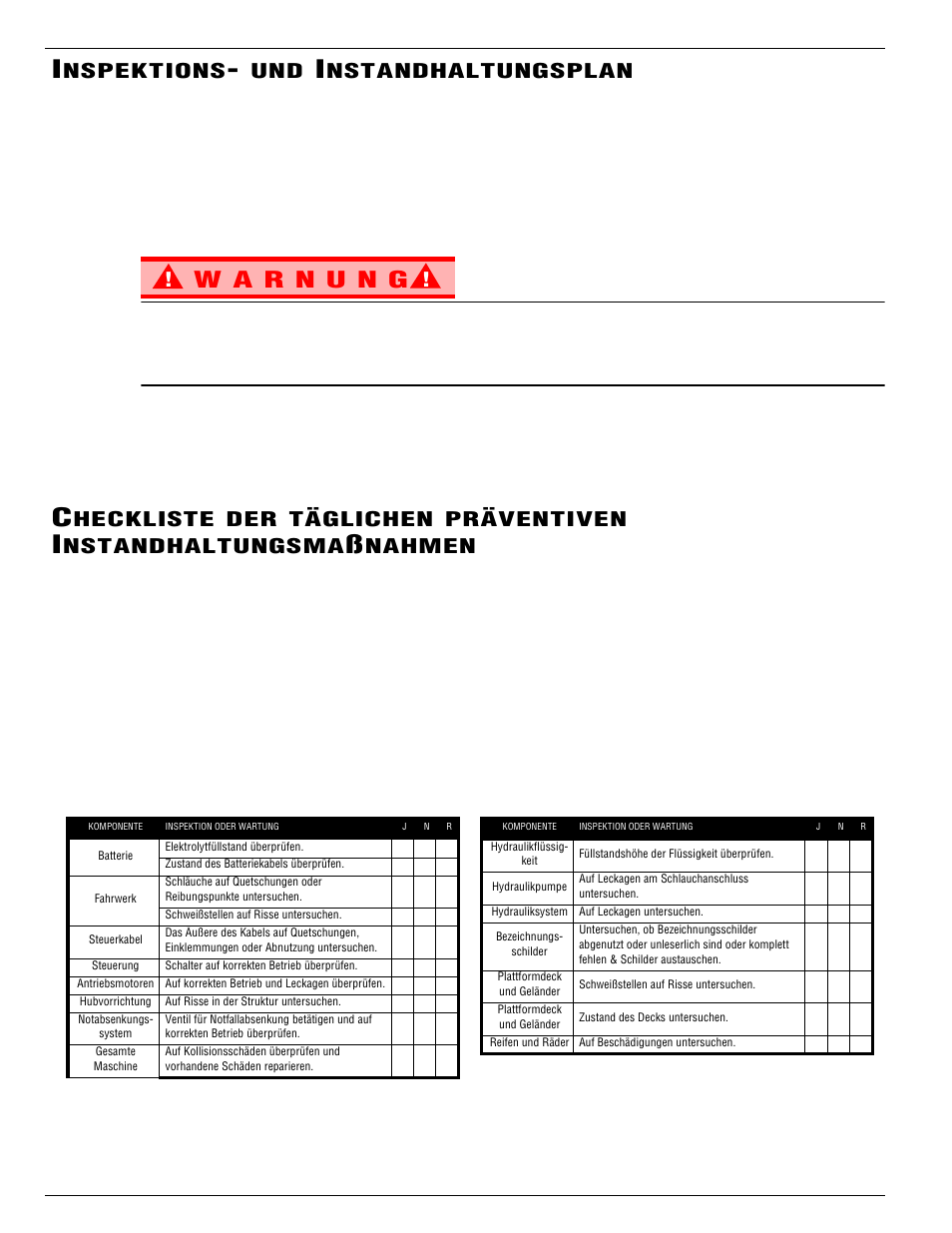 Nspektions, Nstandhaltungsplan, Heckliste | Täglichen, Präventiven, Nstandhaltungsma, Nahmen | Snorkel TL38-sn1754+CE User Manual | Page 34 / 93