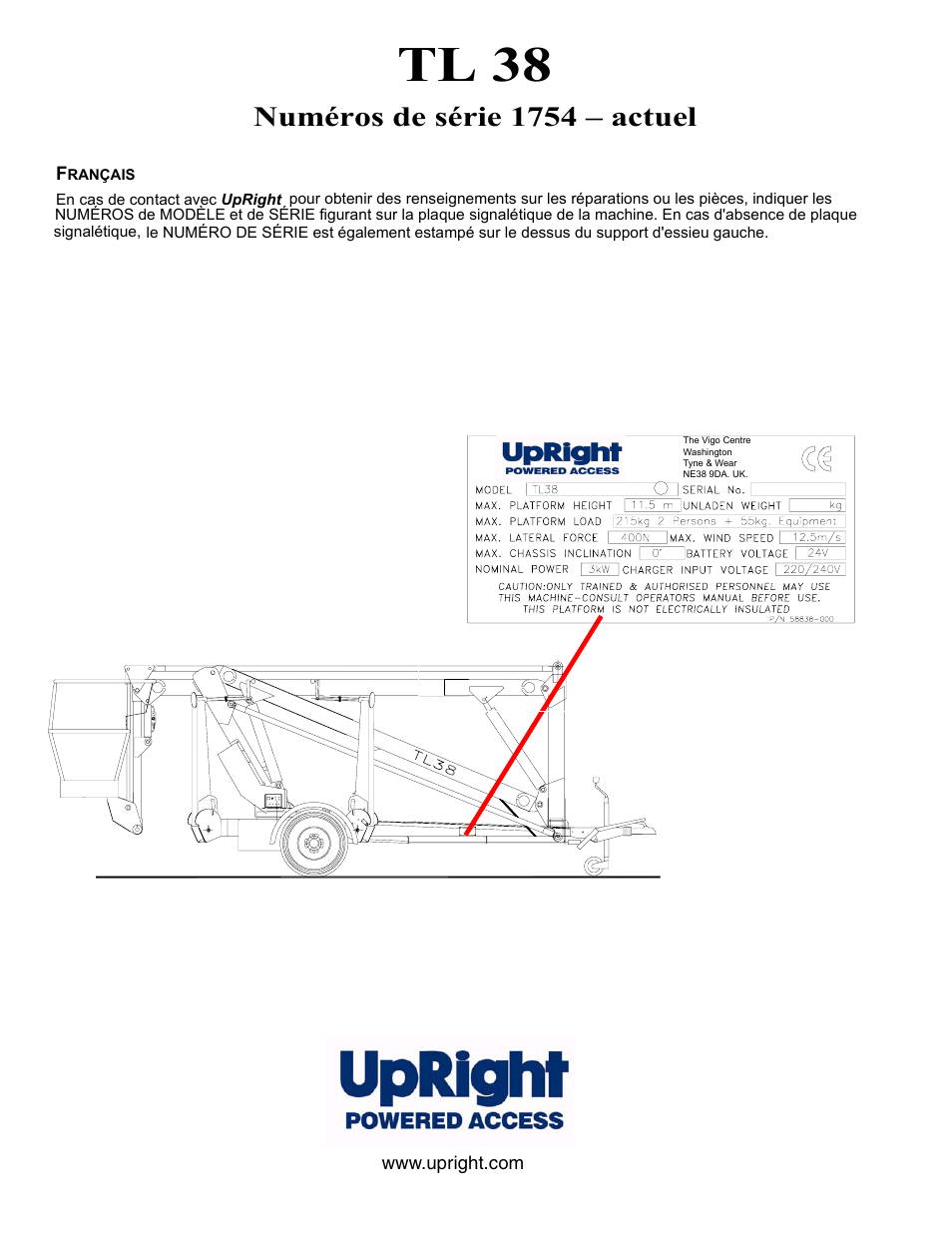 Tl 38, Numéros de série 1754 – actuel | Snorkel TL38-sn1754+CE User Manual | Page 39 / 93