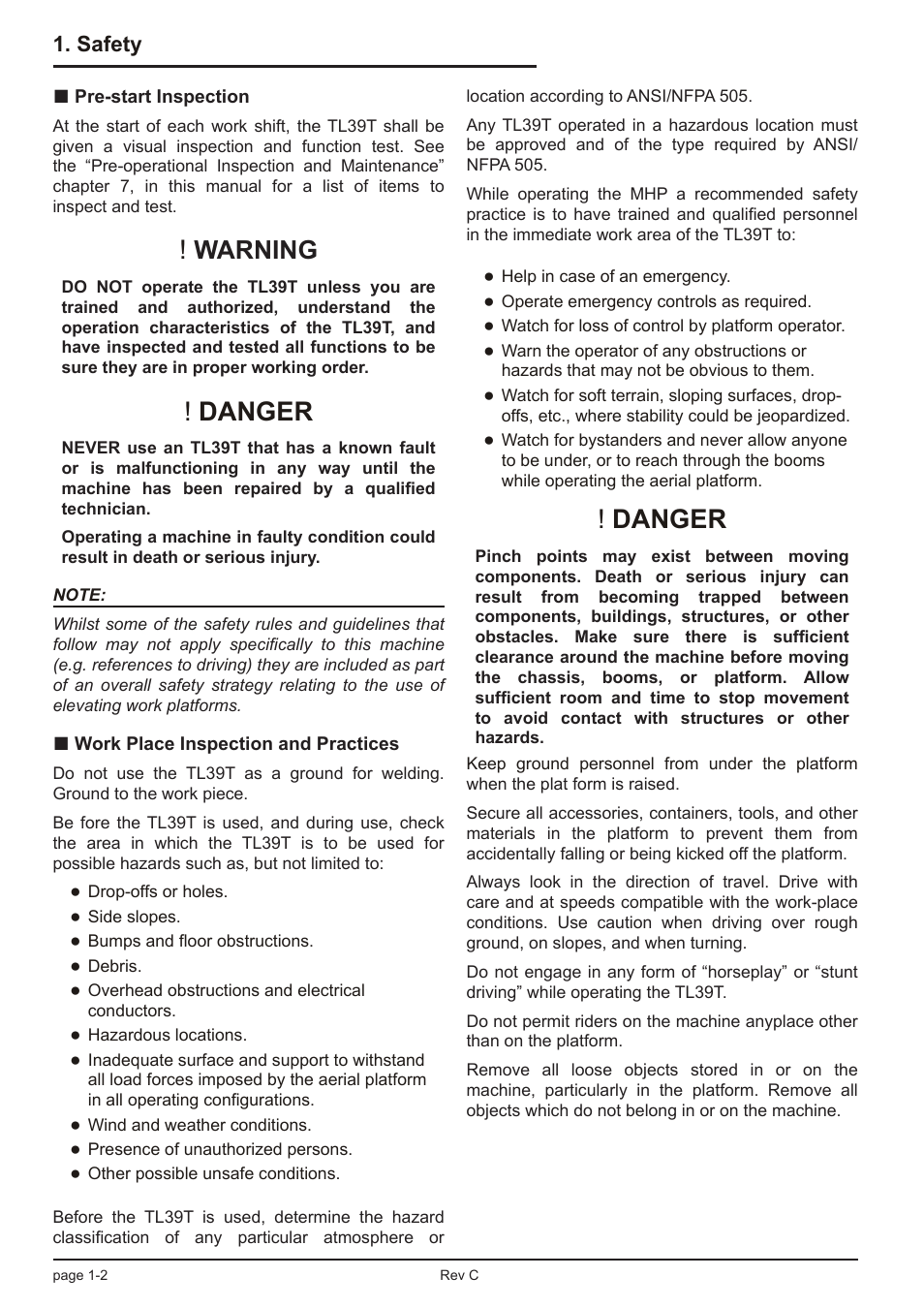 Danger, Warning, Safety | Snorkel TL39T User Manual | Page 14 / 84