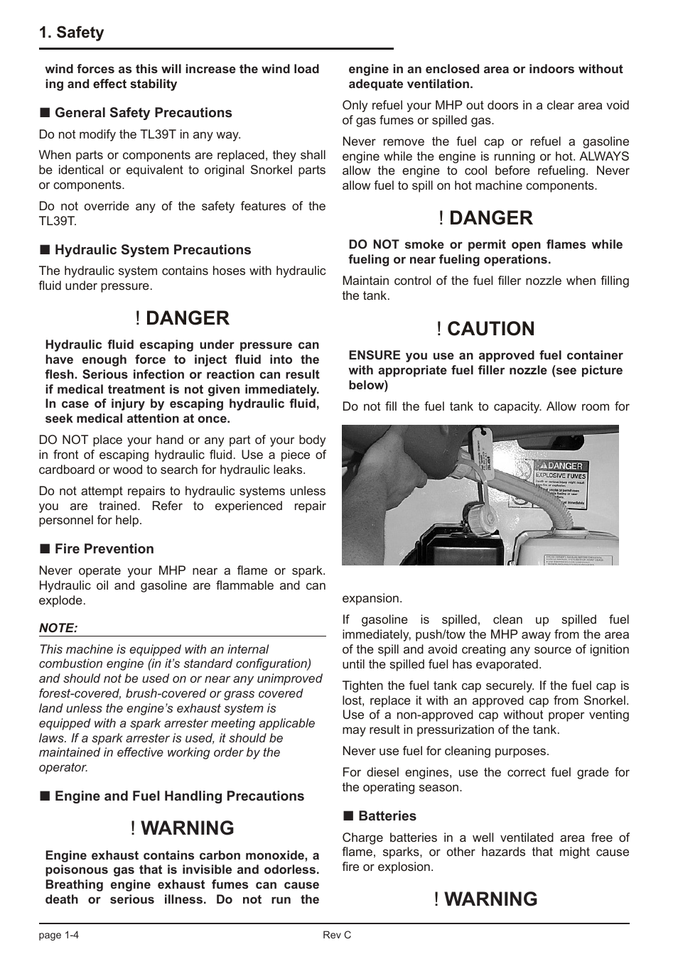 Danger, Warning, Caution | Snorkel TL39T User Manual | Page 16 / 84