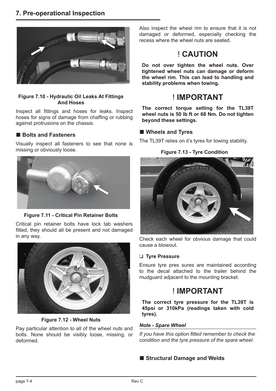 Caution, Important | Snorkel TL39T User Manual | Page 44 / 84