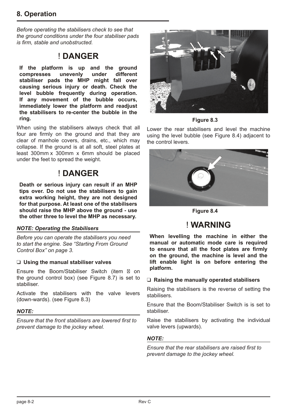 Danger, Warning, Operation | Snorkel TL39T User Manual | Page 52 / 84