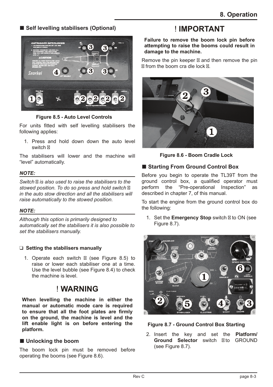 Warning, Important, Operation | Snorkel TL39T User Manual | Page 53 / 84