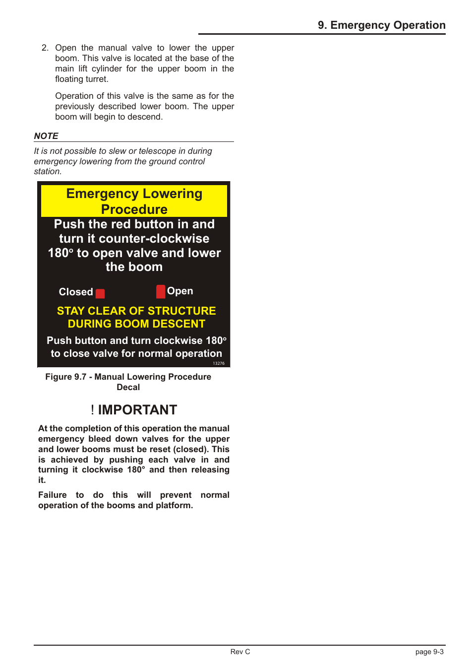Important, Emergency lowering procedure | Snorkel TL39T User Manual | Page 59 / 84