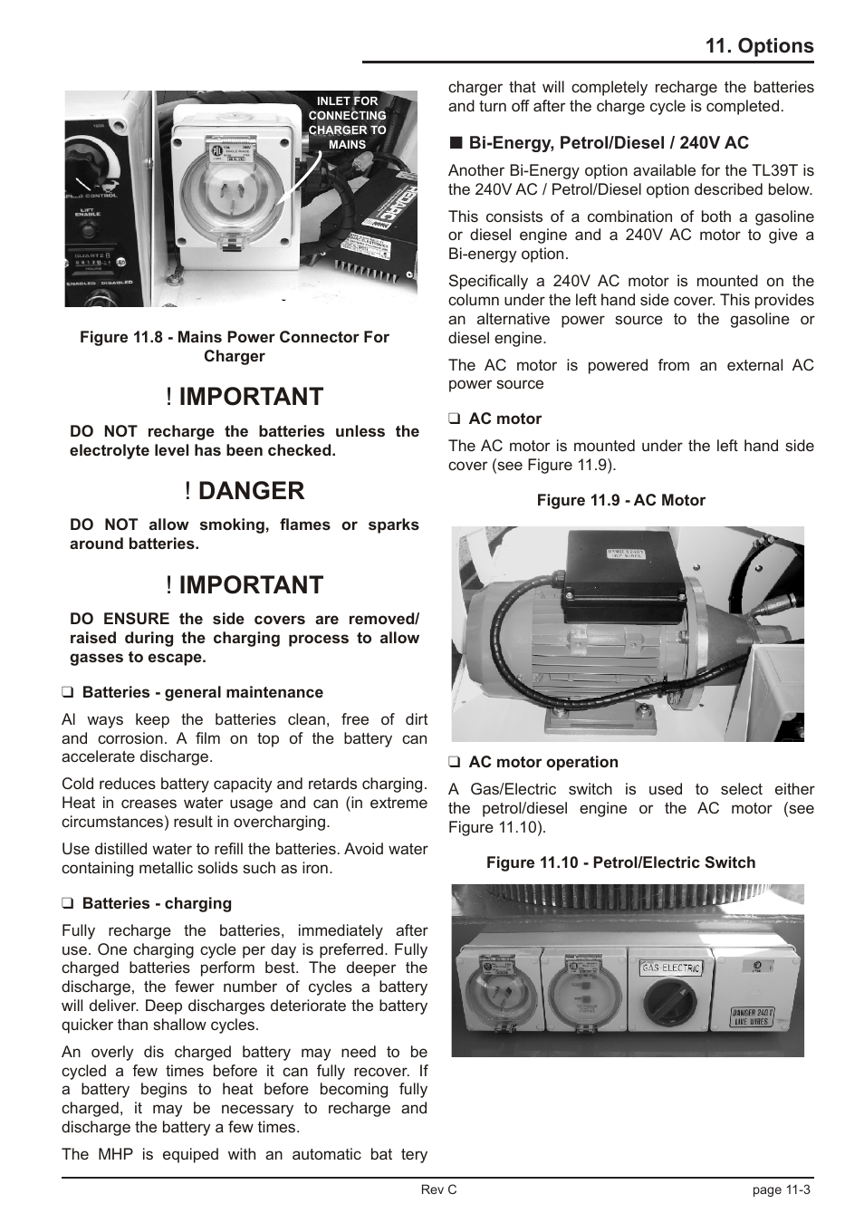Important, Danger, Options | Snorkel TL39T User Manual | Page 65 / 84
