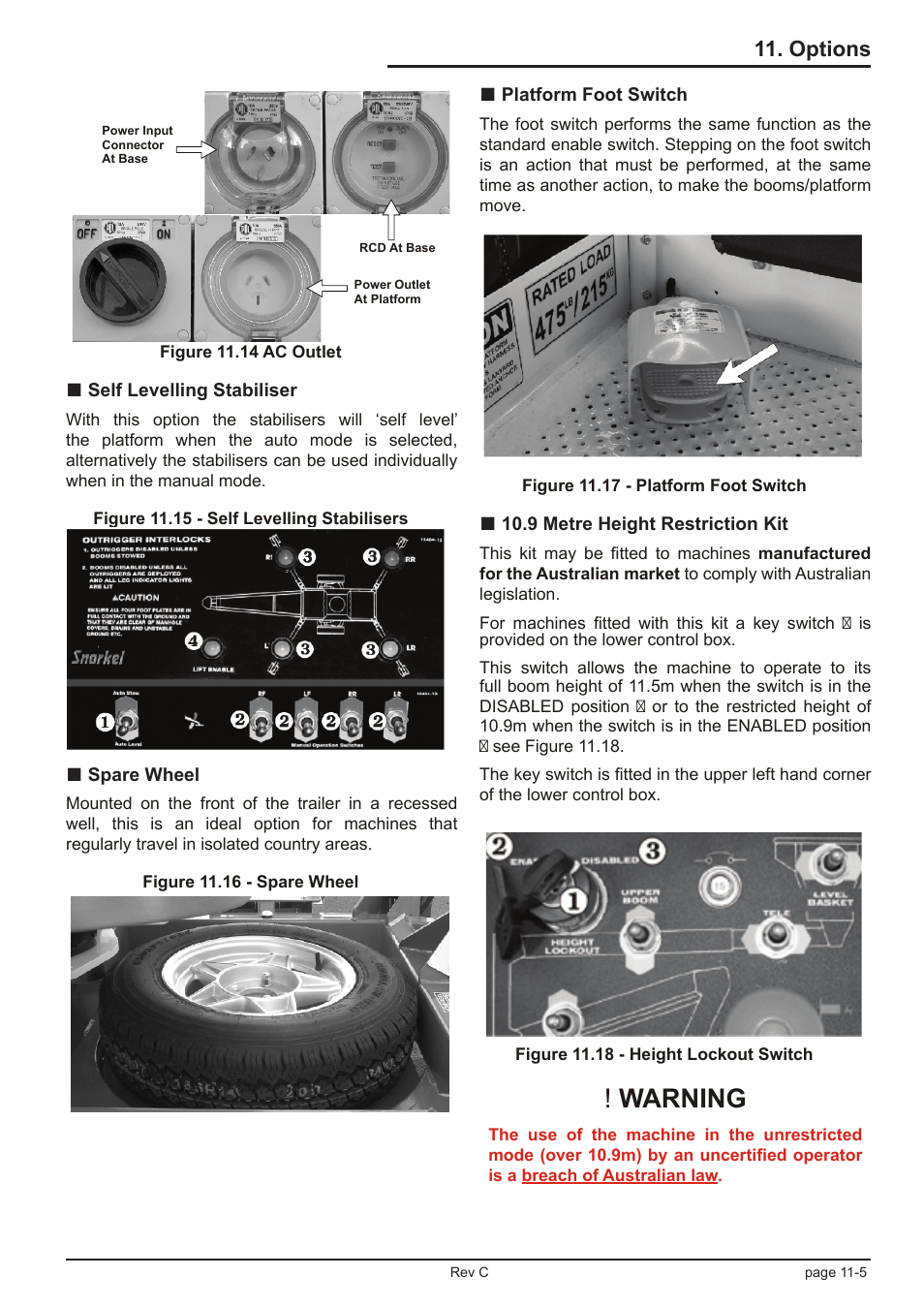 Warning, Options | Snorkel TL39T User Manual | Page 67 / 84