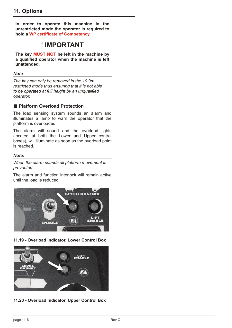 Important, Options | Snorkel TL39T User Manual | Page 68 / 84