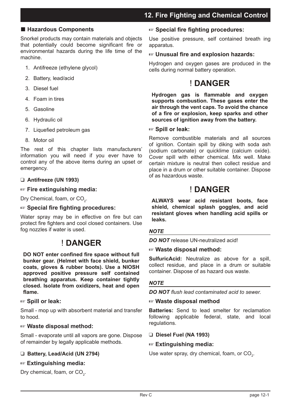 Danger, Fire fighting and chemical control | Snorkel TL39T User Manual | Page 69 / 84