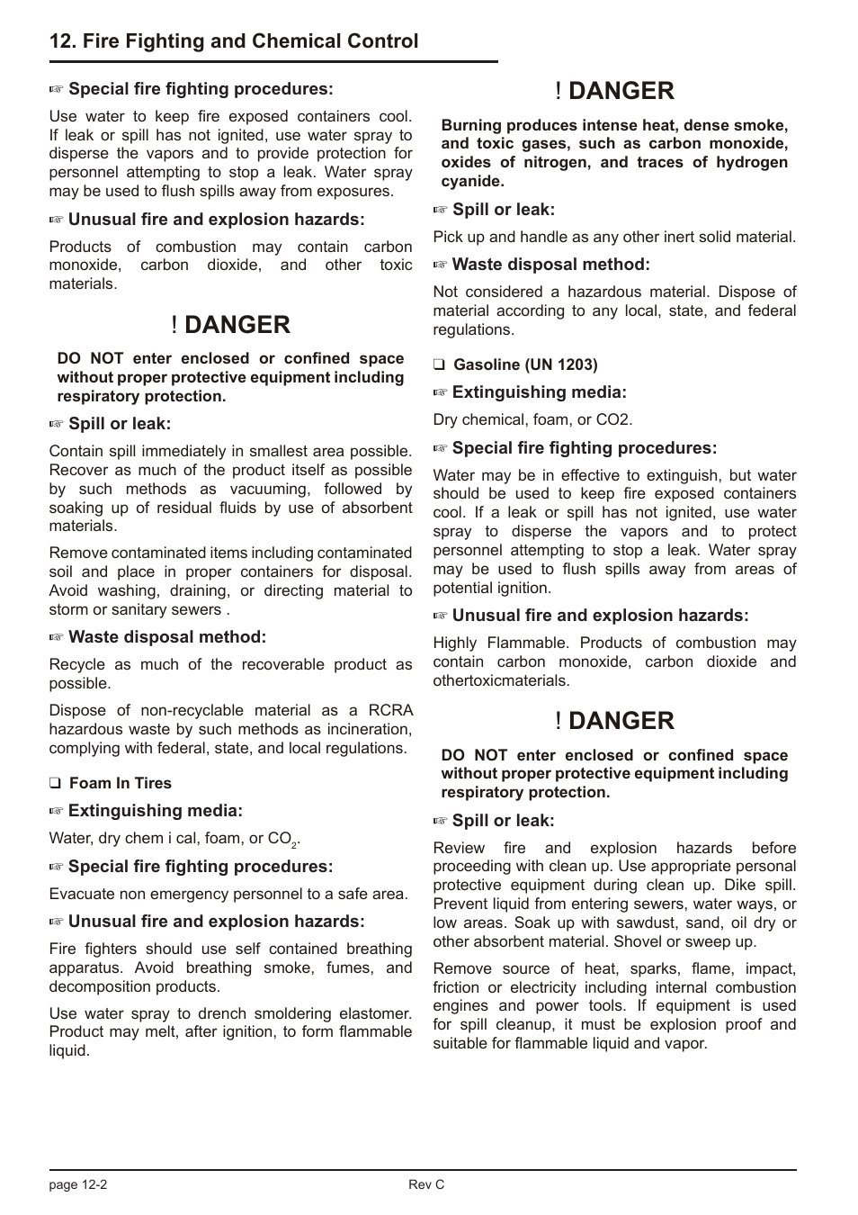 Danger, Fire fighting and chemical control | Snorkel TL39T User Manual | Page 70 / 84