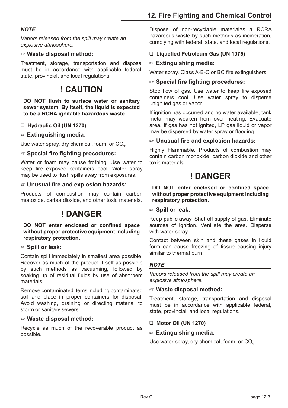 Caution, Danger, Fire fighting and chemical control | Snorkel TL39T User Manual | Page 71 / 84