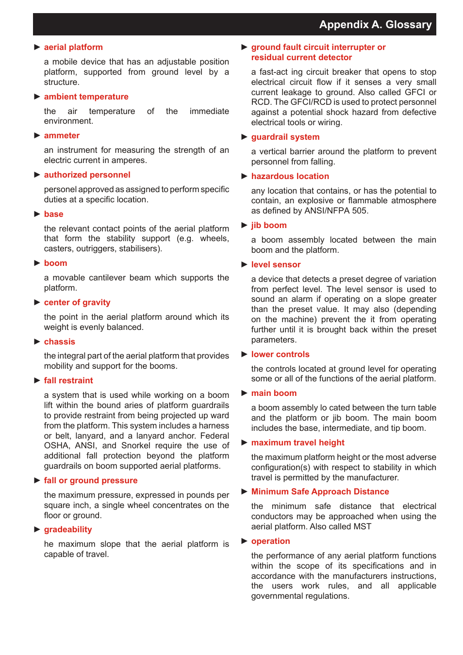 Appendix a. glossary | Snorkel TL39T User Manual | Page 75 / 84