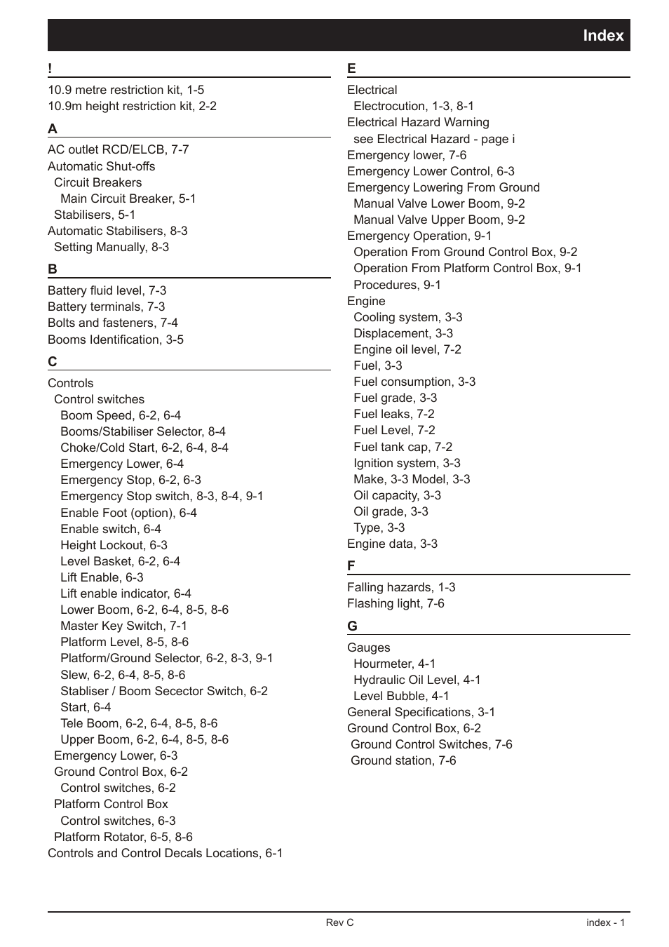 Index | Snorkel TL39T User Manual | Page 79 / 84