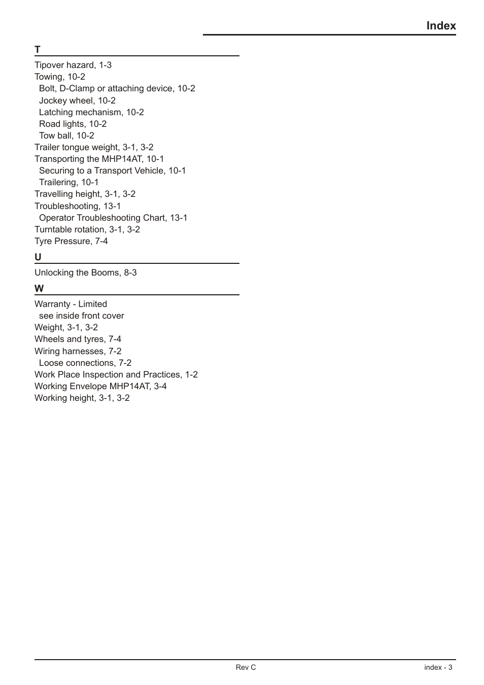Index | Snorkel TL39T User Manual | Page 81 / 84