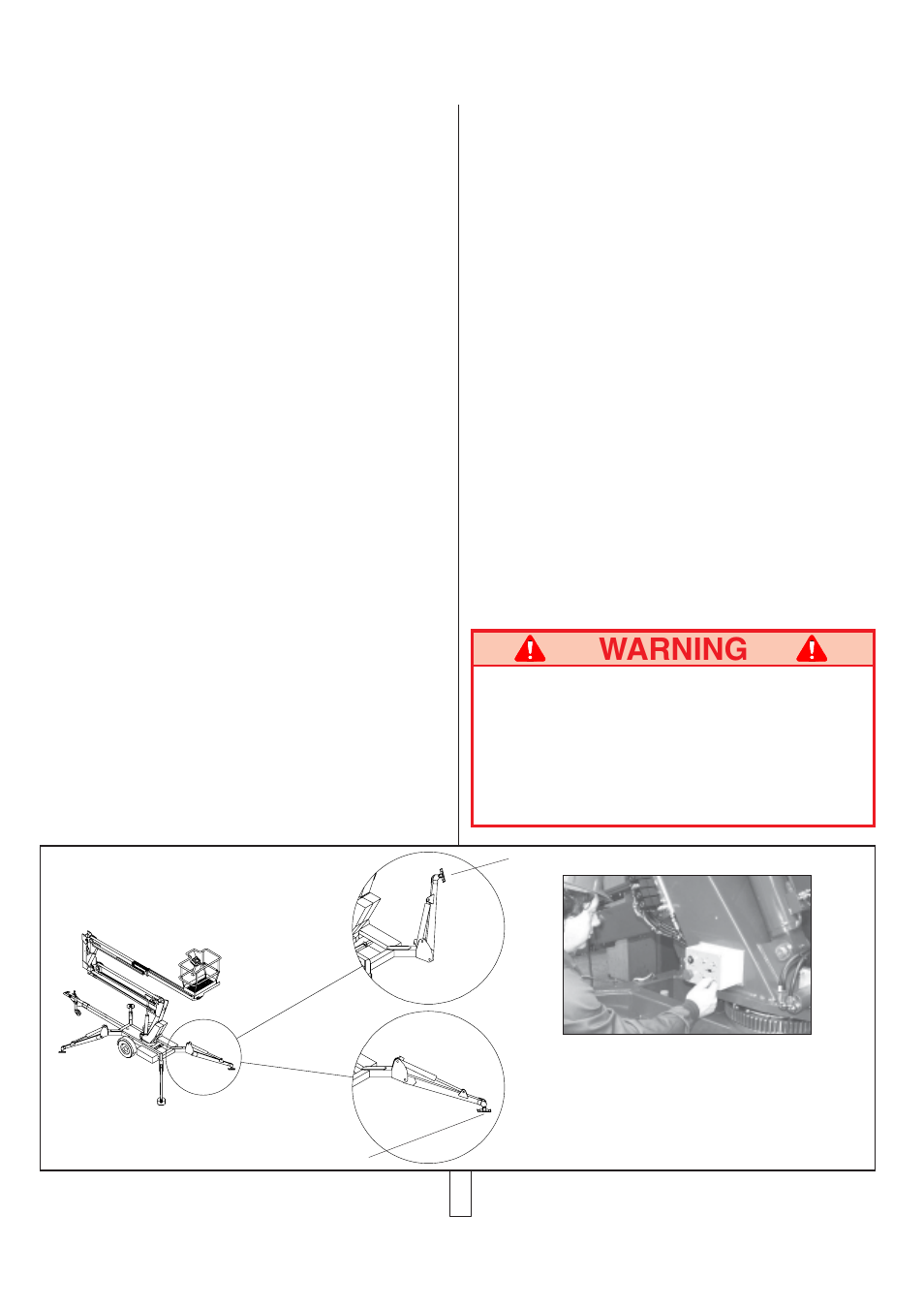 Warning, Pre-transport inspection, Figure 1: deploying the outriggers | Snorkel TL49-sn1001+ User Manual | Page 3 / 16