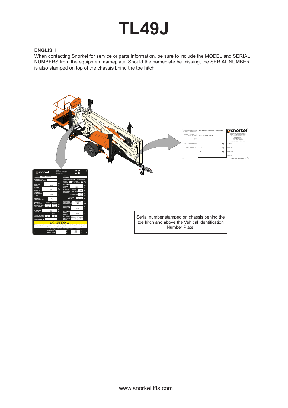 Tl49j, Caution | Snorkel TL49J-01-sn008562+ User Manual | Page 3 / 40