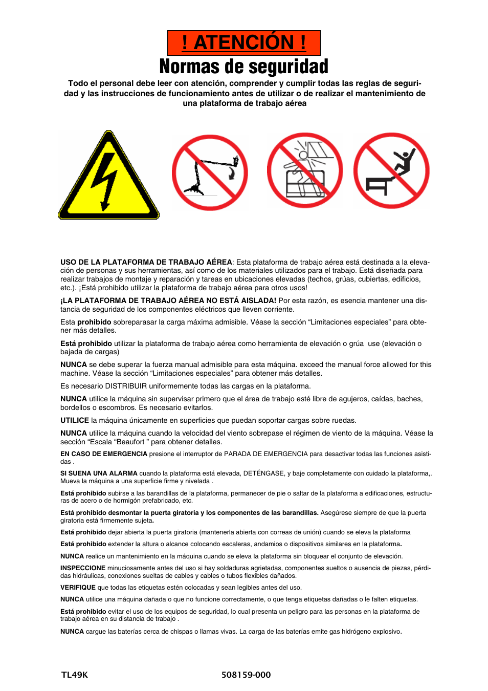 Atención ! normas de seguridad | Snorkel TL49K-sn8000 User Manual | Page 113 / 184