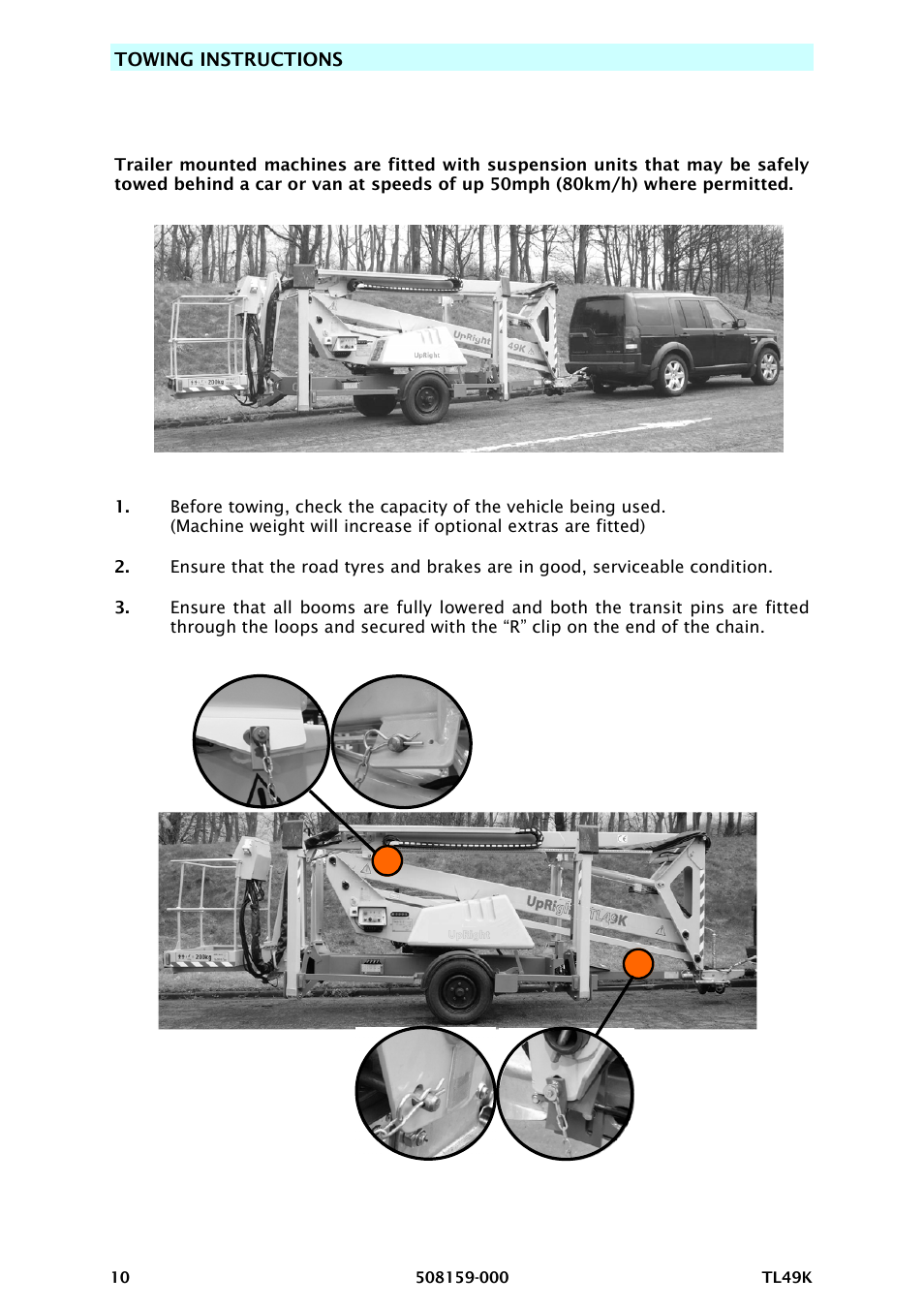 Towing instructions | Snorkel TL49K-sn8500+ User Manual | Page 14 / 184