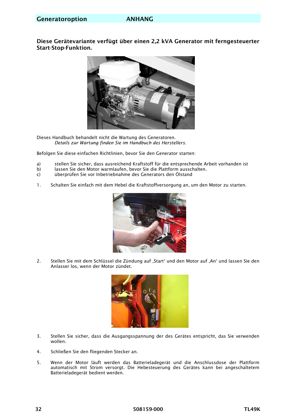 Generatoroption anhang | Snorkel TL49K-sn8500+ User Manual | Page 72 / 184