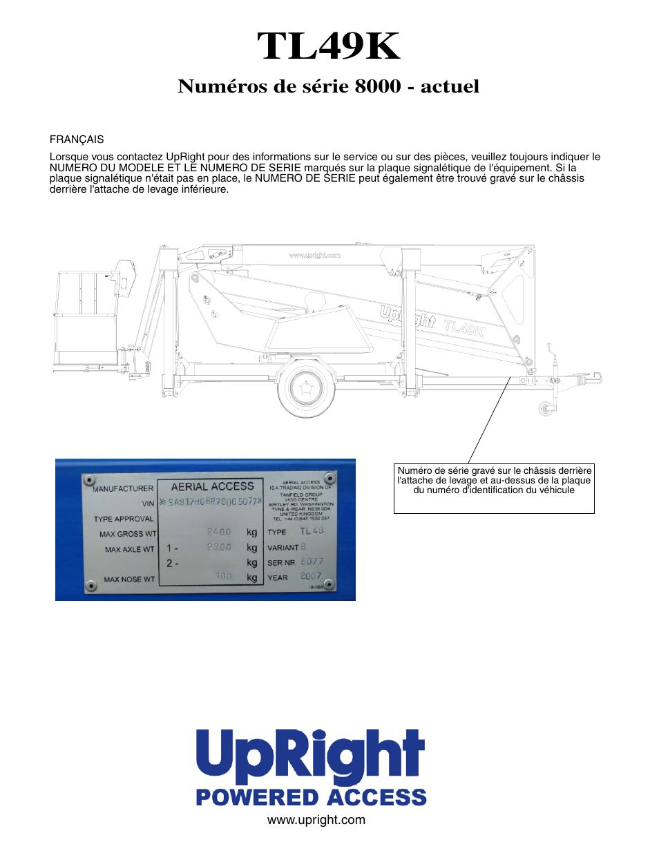 Tl49k, Numéros de série 8000 - actuel | Snorkel TL49K-sn8500+ User Manual | Page 75 / 184