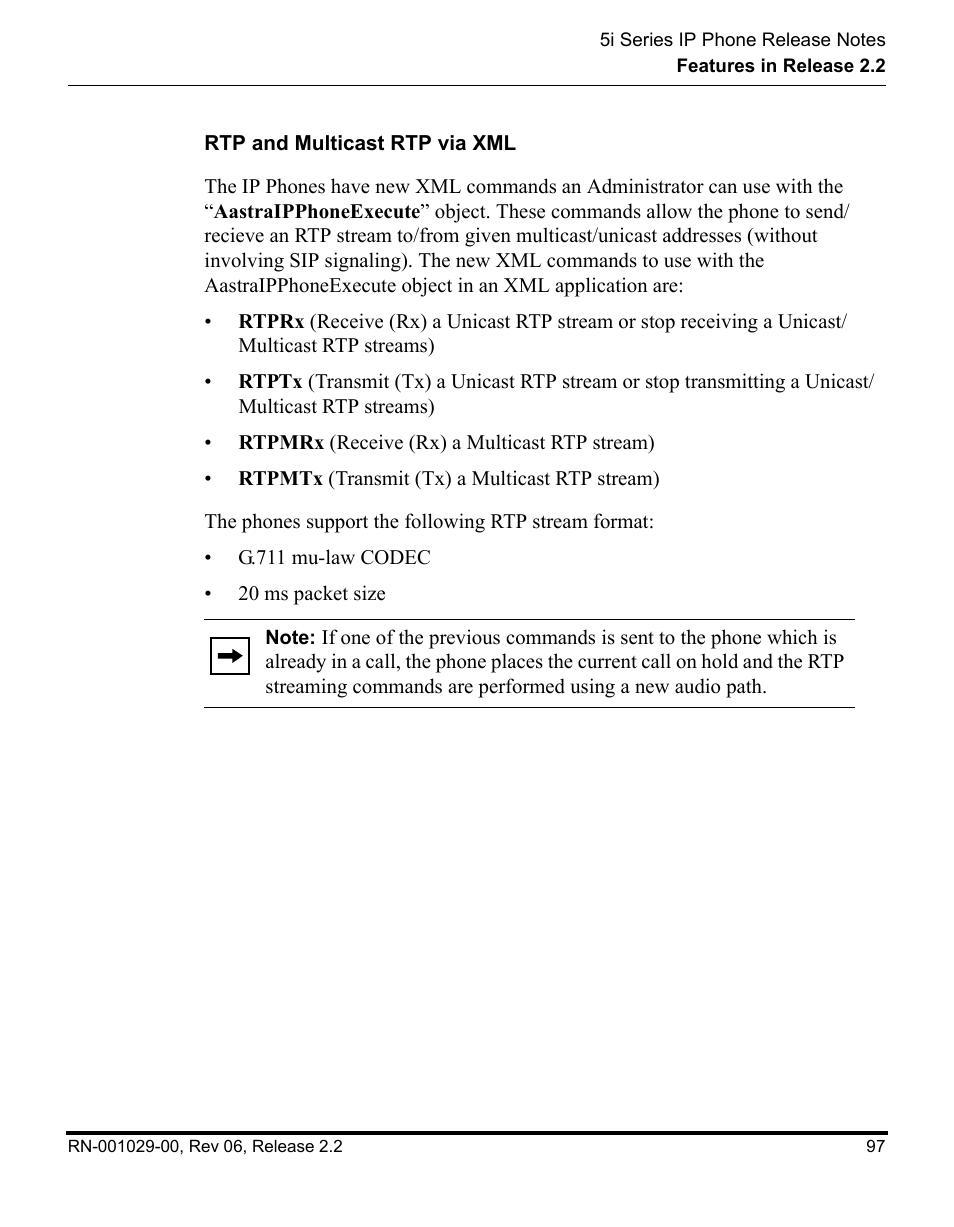 Rtp and multicast rtp via xml | Aastra Telecom REV 06 User Manual | Page 101 / 146