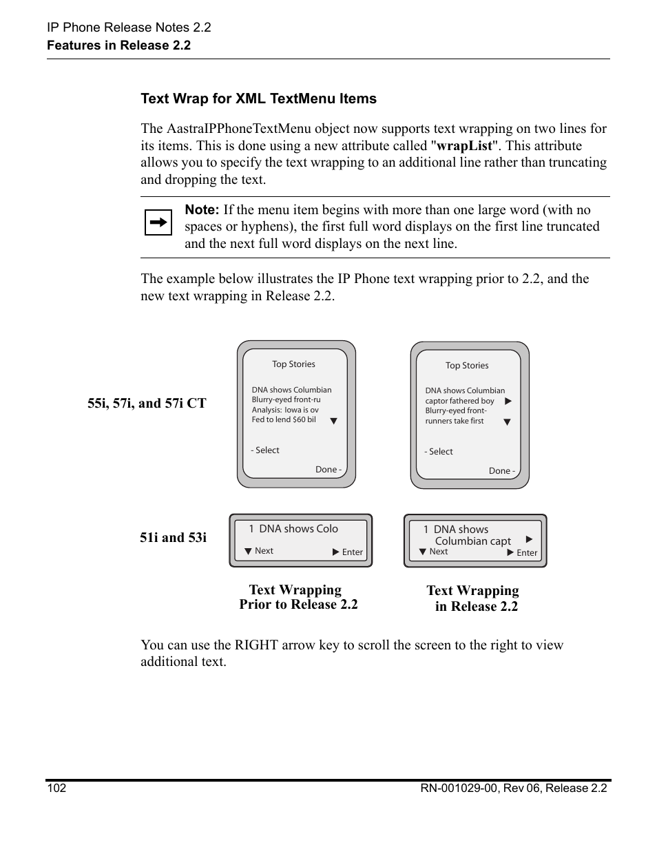 Text wrap for xml textmenu items | Aastra Telecom REV 06 User Manual | Page 106 / 146