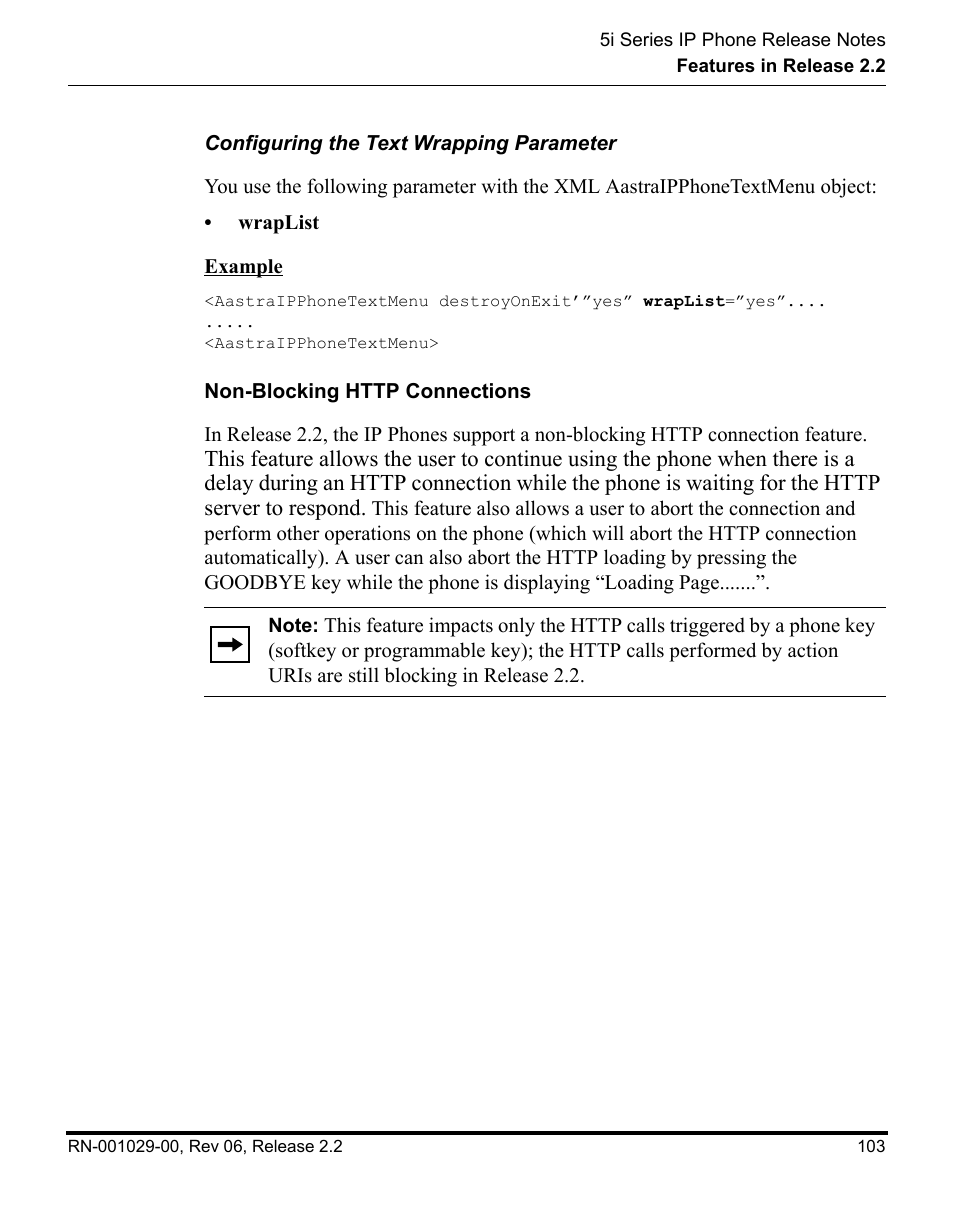 Non-blocking http connections | Aastra Telecom REV 06 User Manual | Page 107 / 146