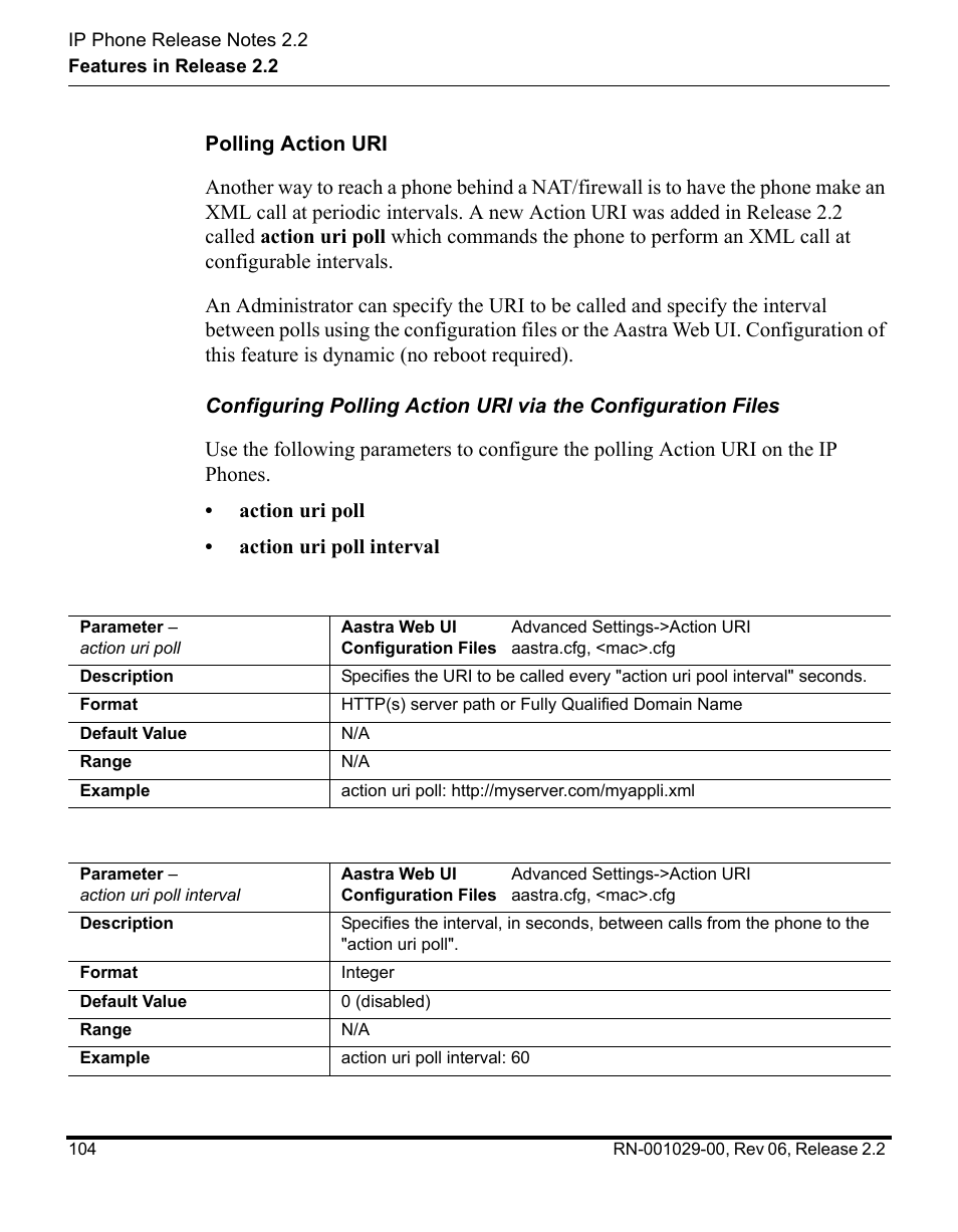 Polling action uri | Aastra Telecom REV 06 User Manual | Page 108 / 146