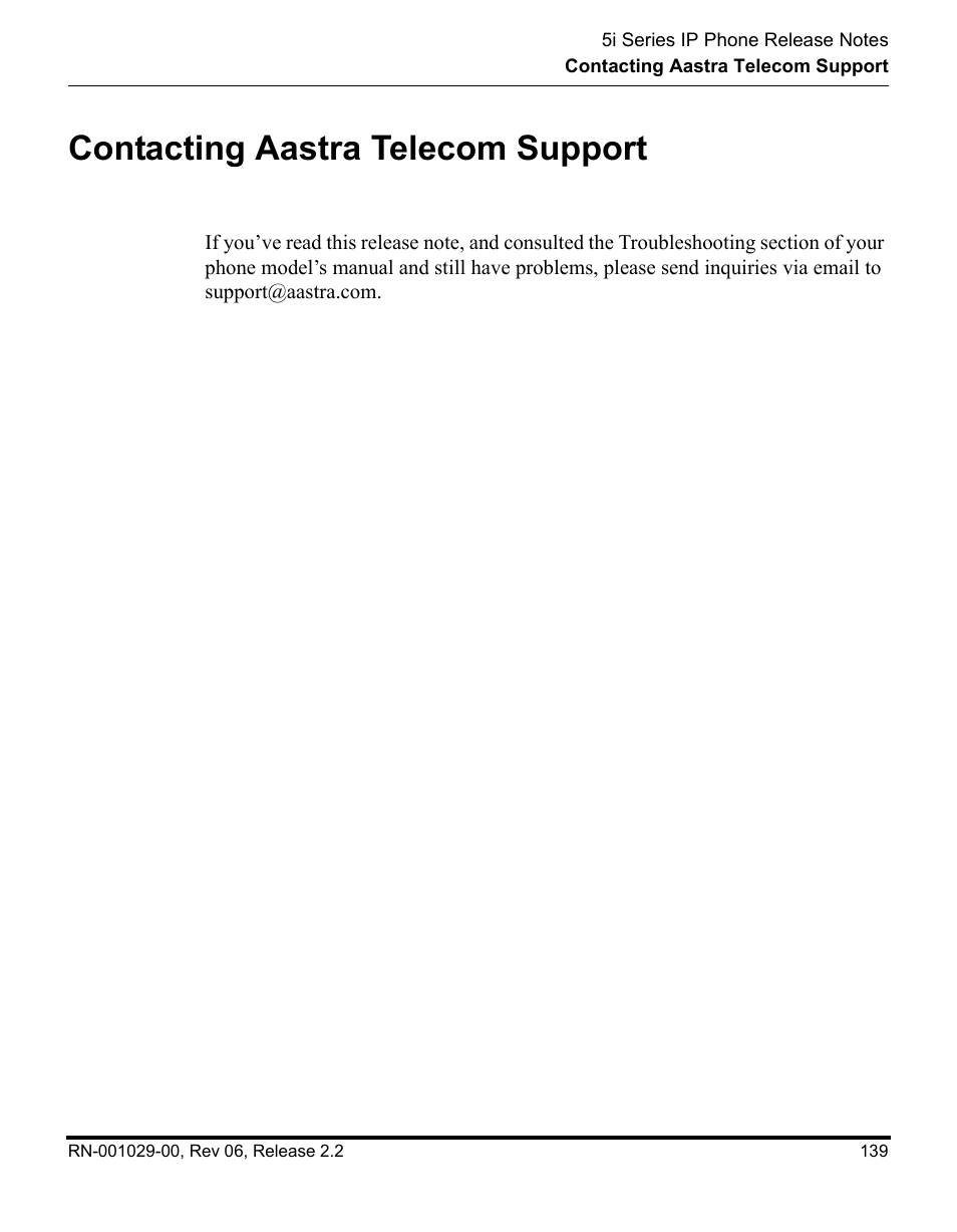 Contacting aastra telecom support | Aastra Telecom REV 06 User Manual | Page 143 / 146