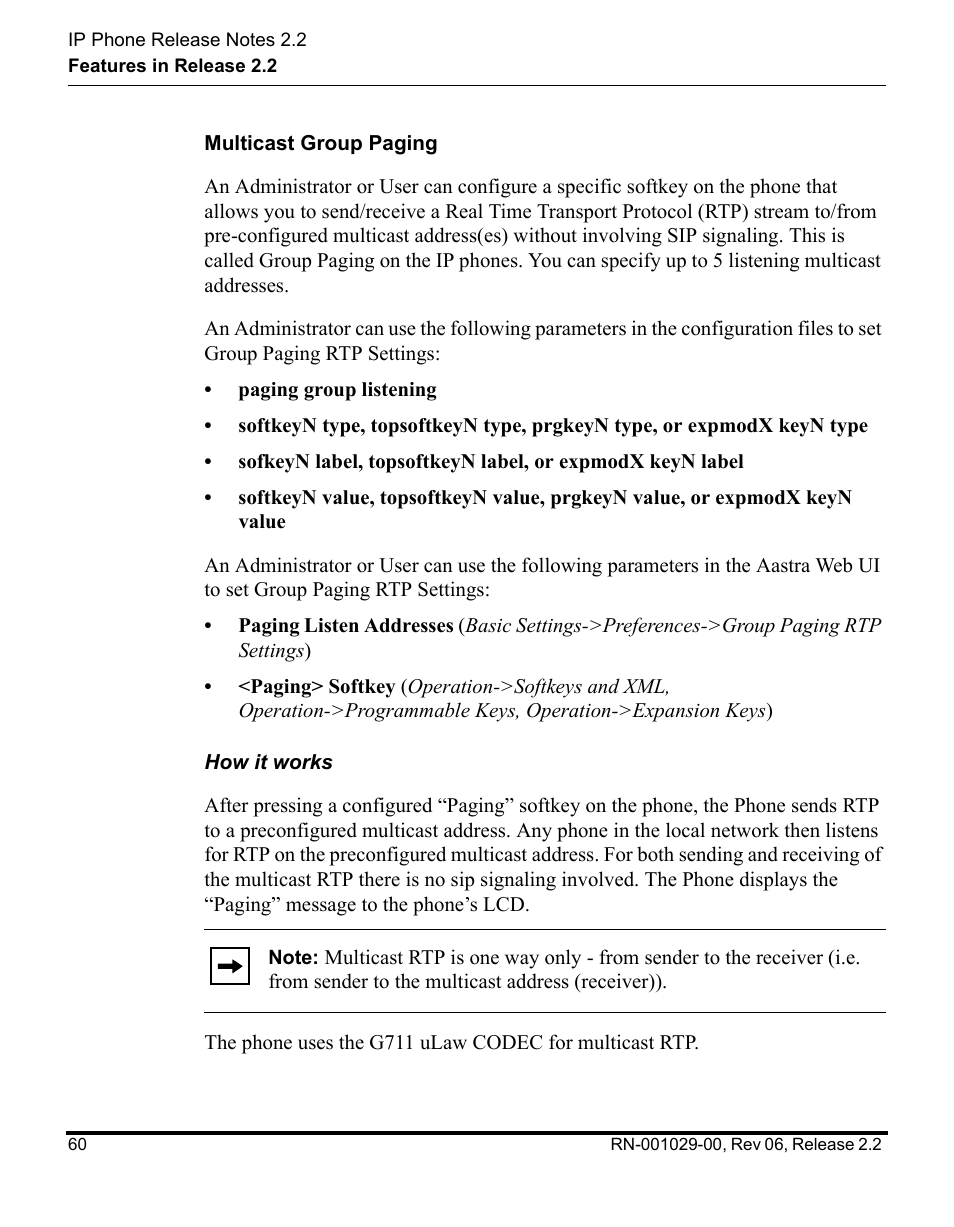 Multicast group paging | Aastra Telecom REV 06 User Manual | Page 64 / 146