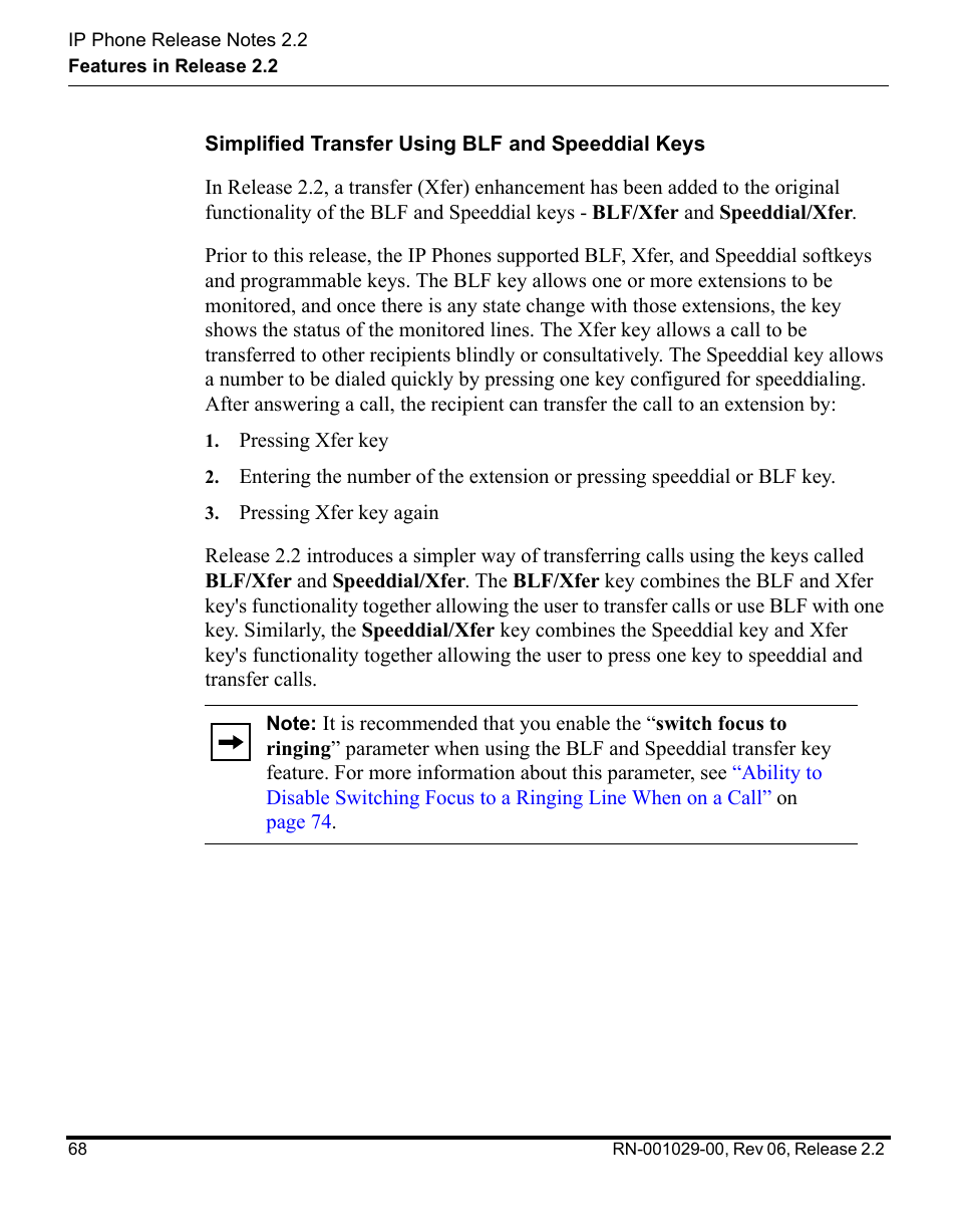 Simplified transfer using blf and speeddial keys | Aastra Telecom REV 06 User Manual | Page 72 / 146