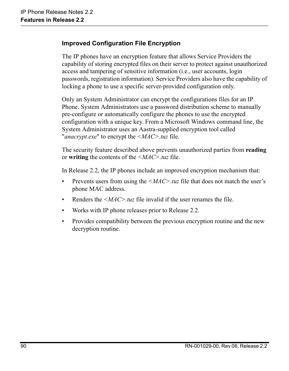 Improved configuration file encryption | Aastra Telecom REV 06 User Manual | Page 94 / 146