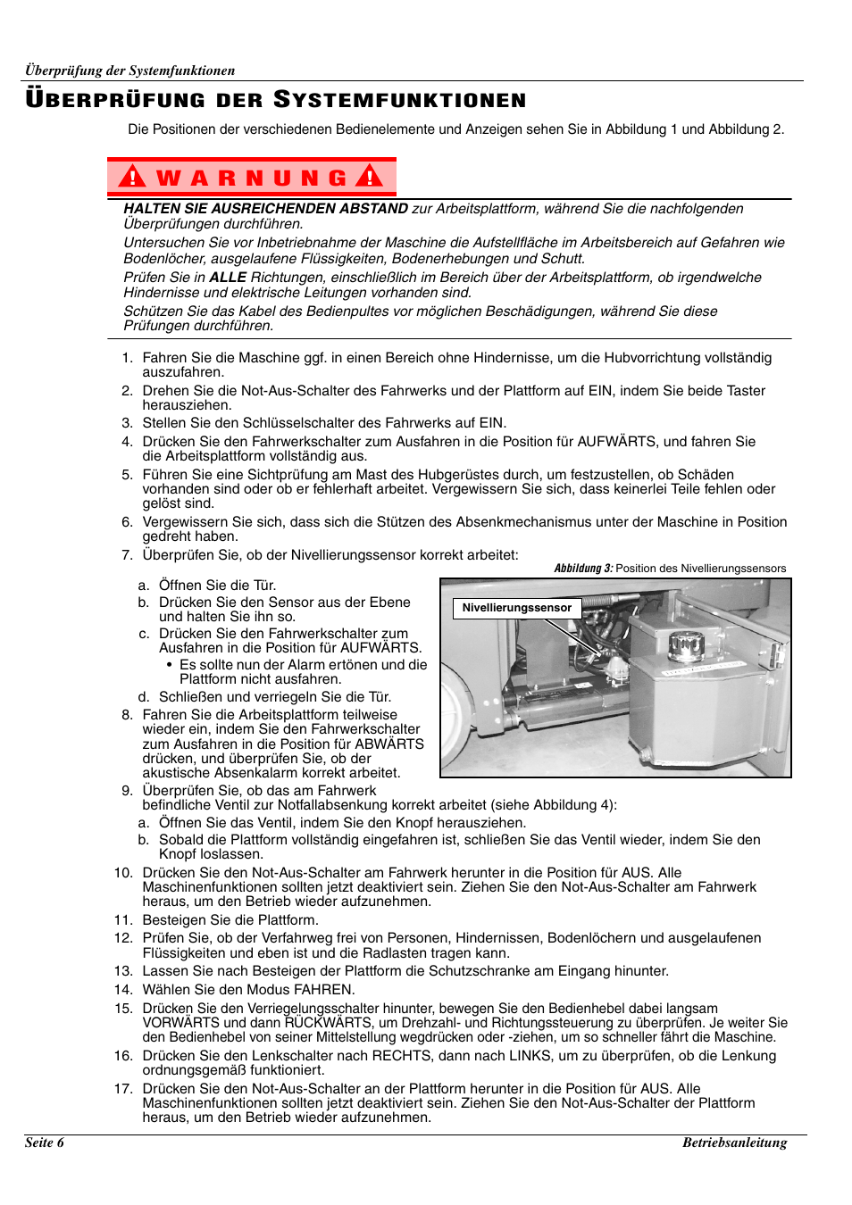 Berprüfung, Ystemfunktionen | Snorkel TM12-sn50211+ User Manual | Page 26 / 84