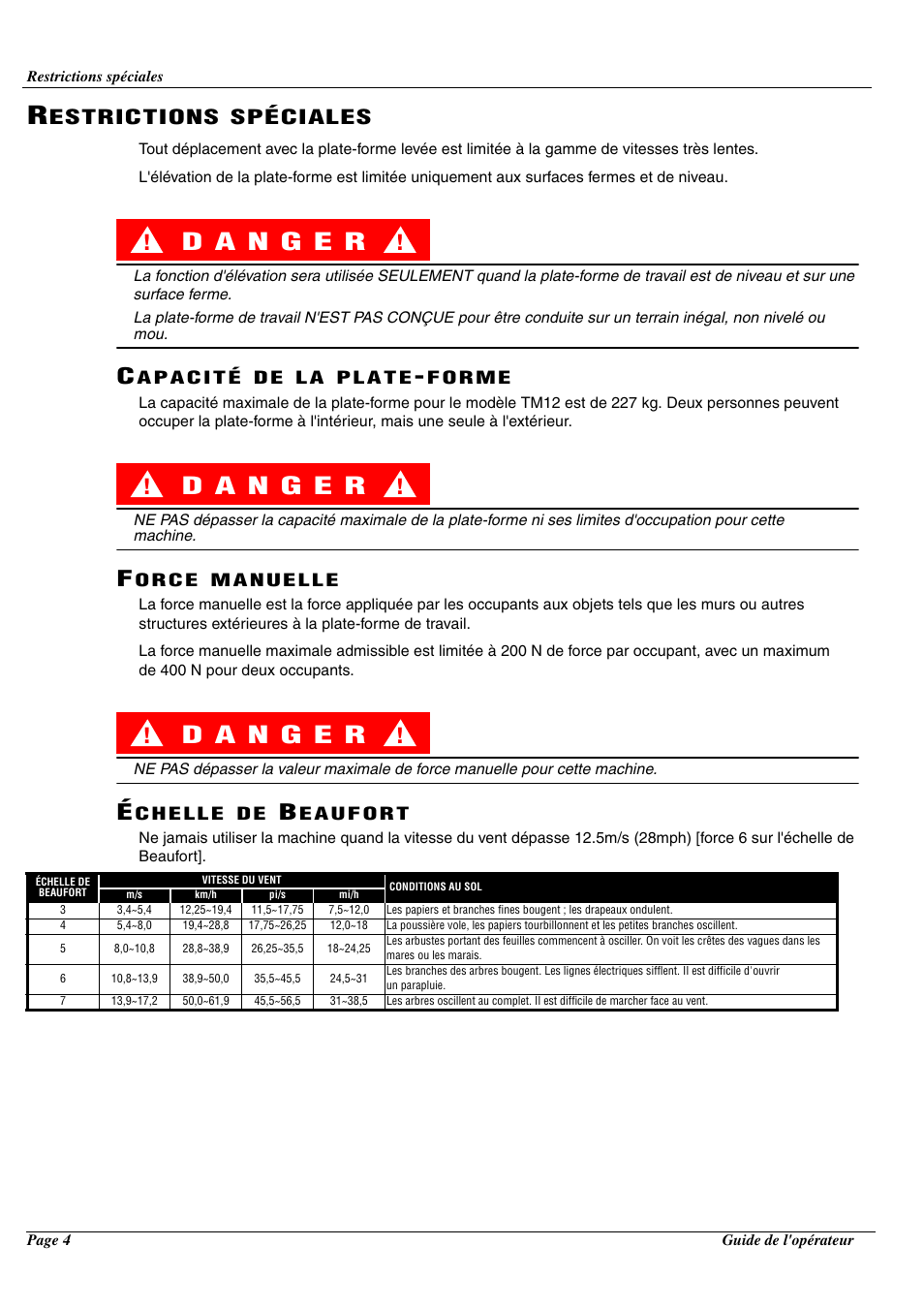 Estrictions, Spéciales | Snorkel TM12-sn50211+ User Manual | Page 40 / 84