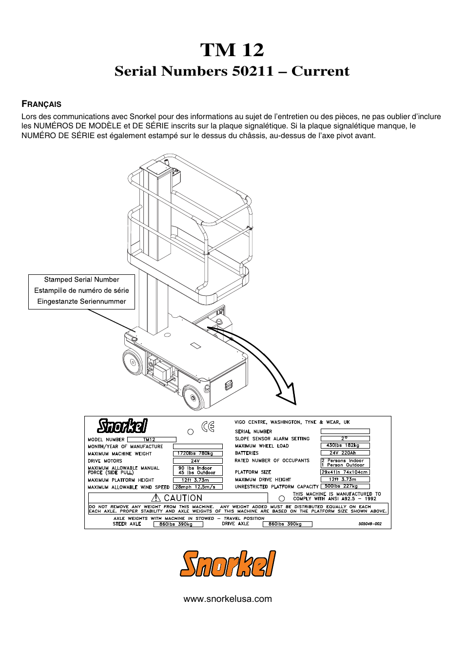 Tm 12 | Snorkel TM12-sn51941+ User Manual | Page 19 / 52