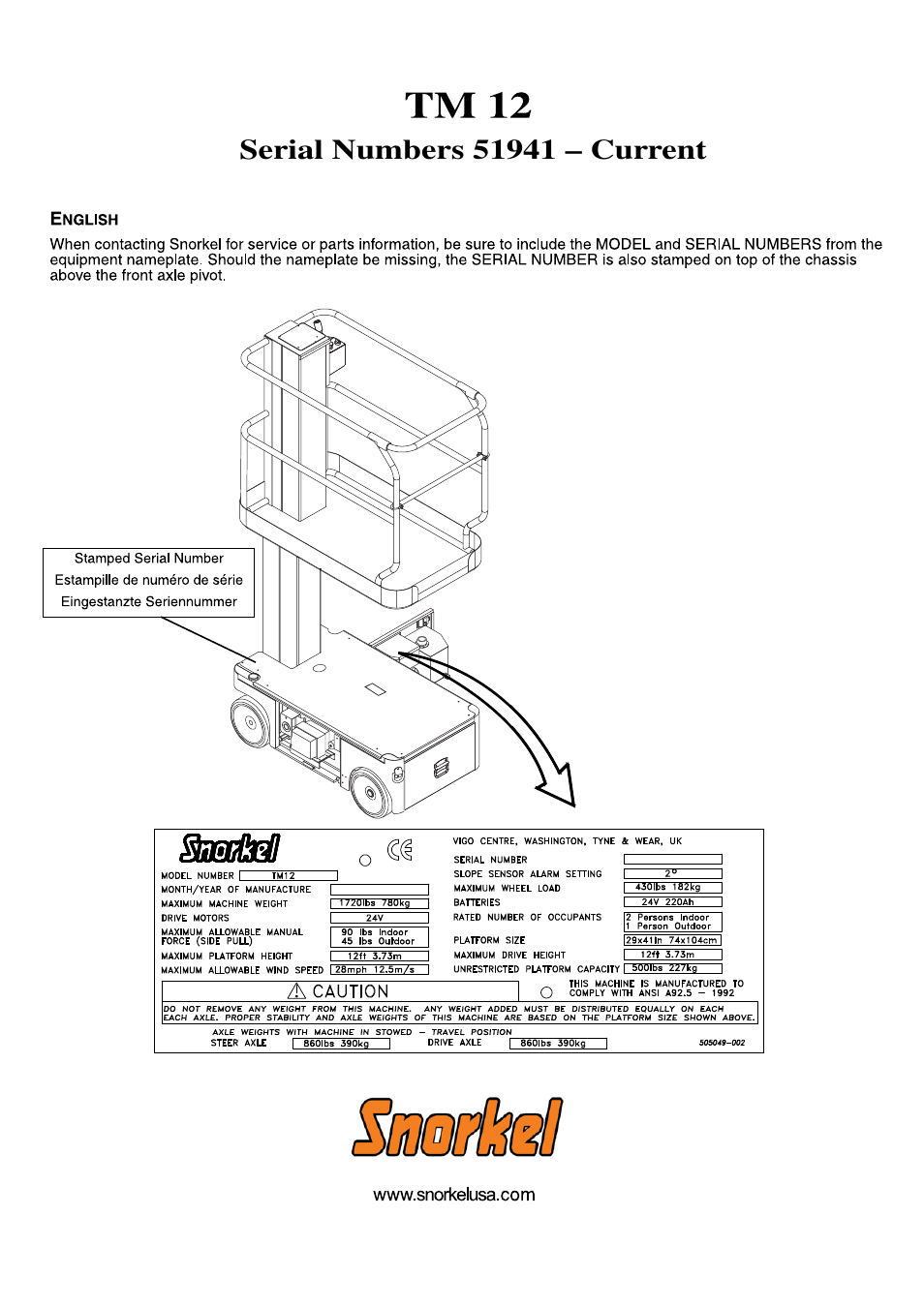 Snorkel TM12-sn51941+ User Manual | Page 3 / 52