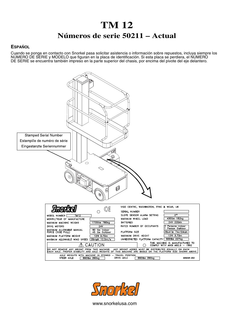 Tm 12 | Snorkel TM12-sn51941+ User Manual | Page 36 / 52