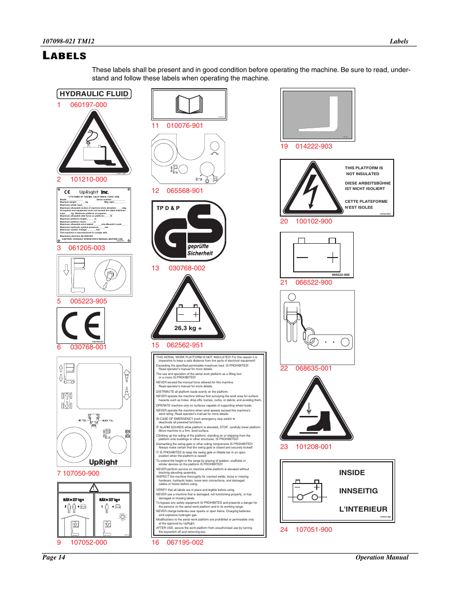 Abels, Inside innseitig l'interieur | Snorkel TM12-sn6427-6918 User Manual | Page 16 / 52