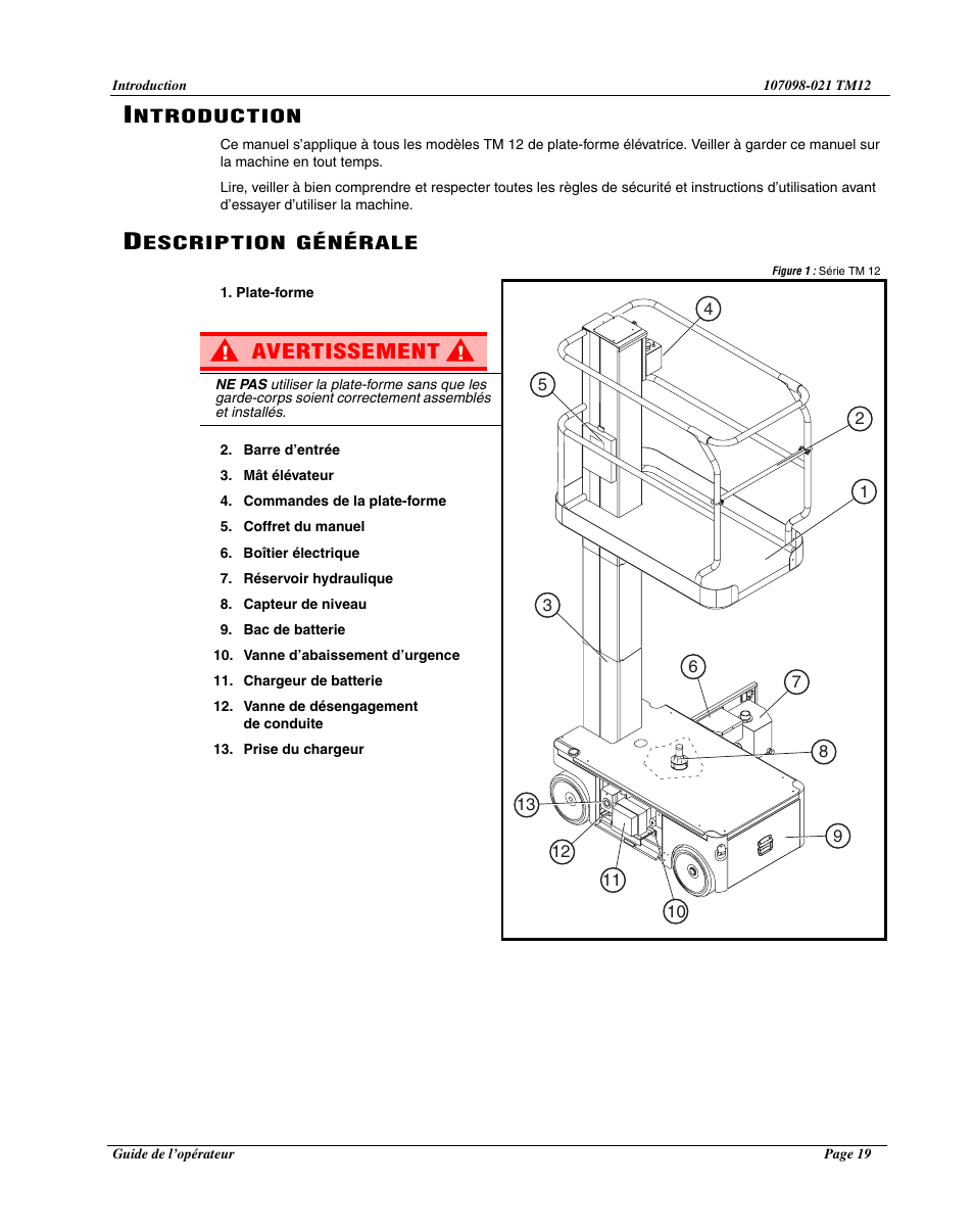 Avertissement | Snorkel TM12-sn6427-6918 User Manual | Page 21 / 52