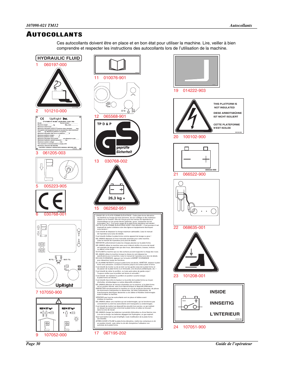 Utocollants, Inside innseitig l'interieur | Snorkel TM12-sn6427-6918 User Manual | Page 32 / 52