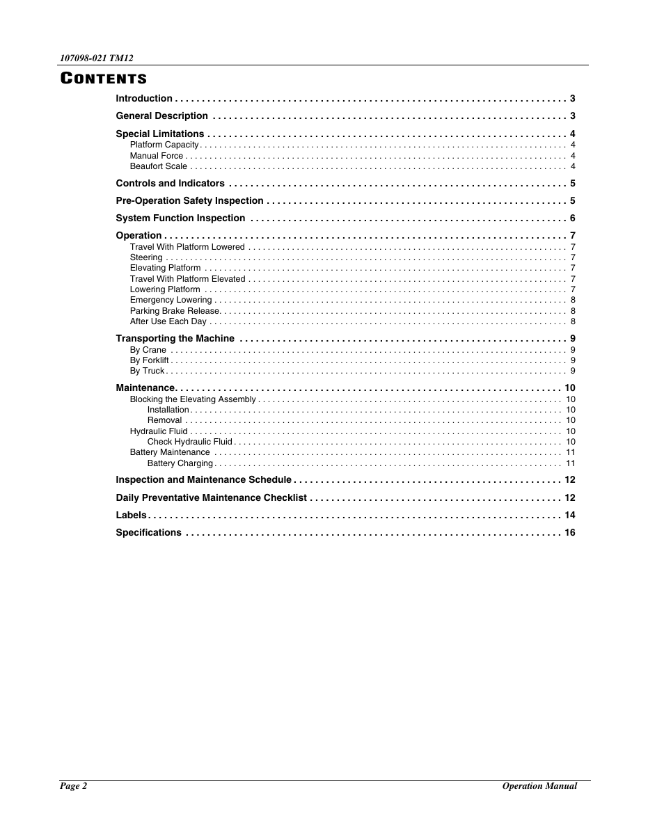 Ontents | Snorkel TM12-sn6427-6918 User Manual | Page 4 / 52