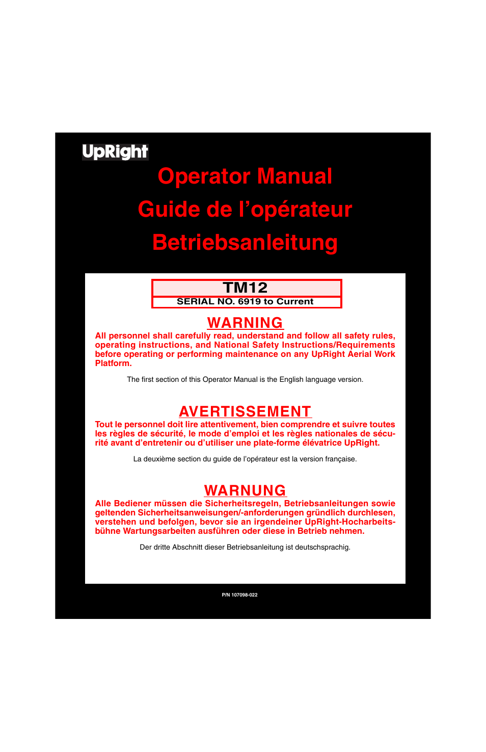 Snorkel TM12-sn6919-29999 User Manual | 52 pages