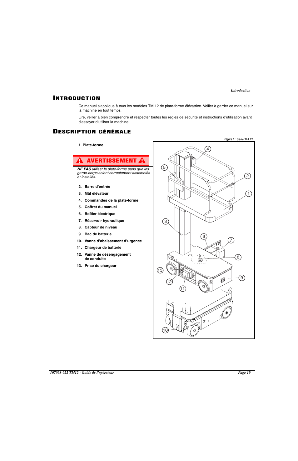 Avertissement | Snorkel TM12-sn6919-29999 User Manual | Page 21 / 52