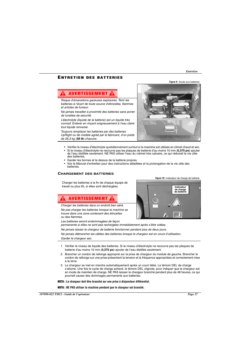 Avertissement | Snorkel TM12-sn6919-29999 User Manual | Page 29 / 52