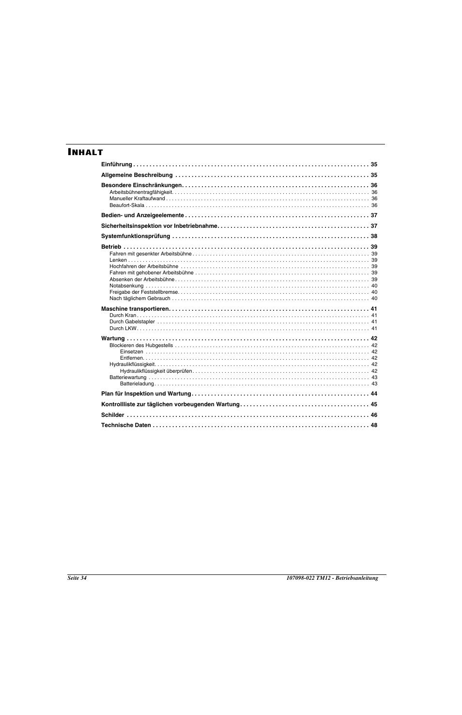 Nhalt | Snorkel TM12-sn6919-29999 User Manual | Page 36 / 52