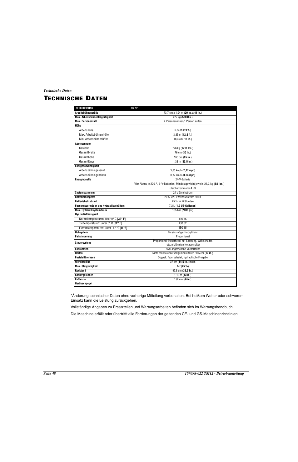 Echnische, Aten | Snorkel TM12-sn6919-29999 User Manual | Page 50 / 52
